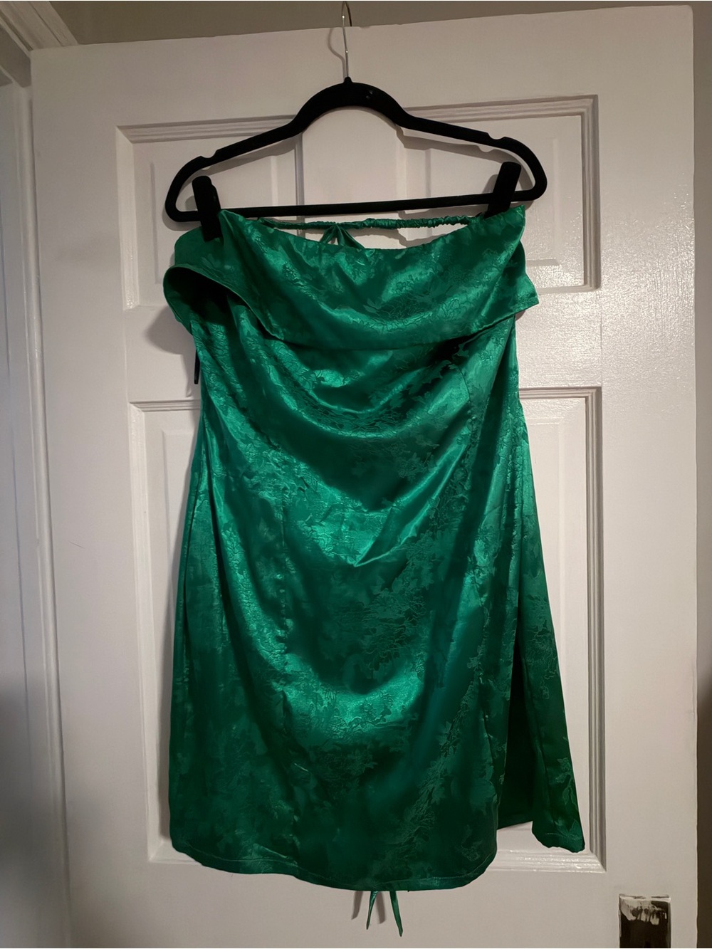 Fashion Nova Emerald Green Strapless Satin Dress